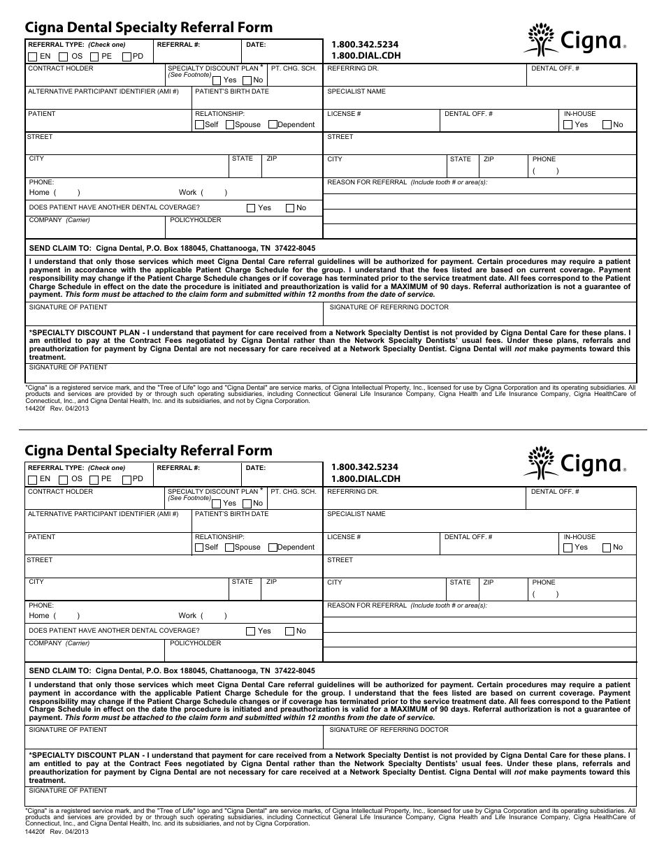 Dental Specialty Referral Form Cigna Fill Out Sign Online And Download Pdf Templateroller 3563