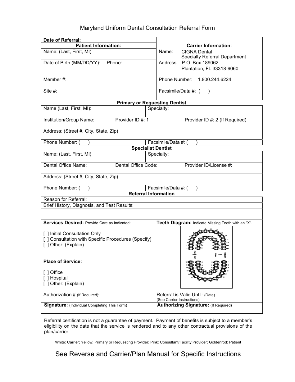 Uniform Dental Consultation Referral Form - Cigna, Page 1