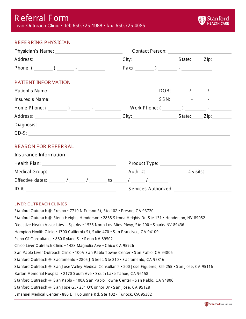 Referral Form Stanford Fill Out Sign Online And Download Pdf Templateroller 4181