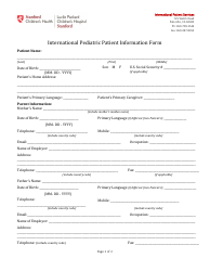 Document preview: International Pediatric Patient Information Form - Stanford
