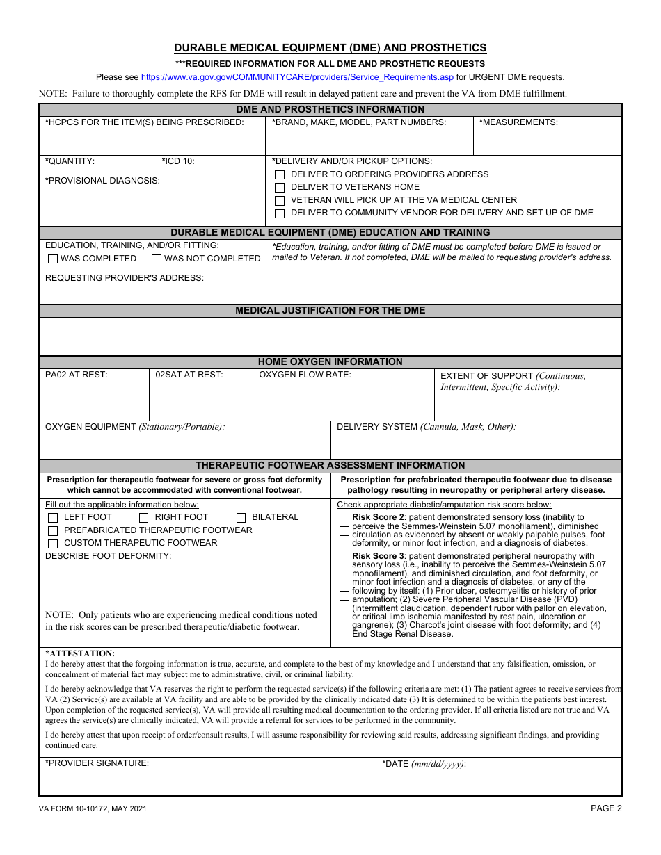 VA Form 10-10172 Community Care Provider - Request for Service, Page 2