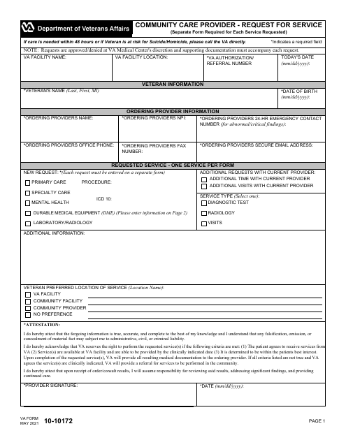 VA Form 10-10172  Printable Pdf