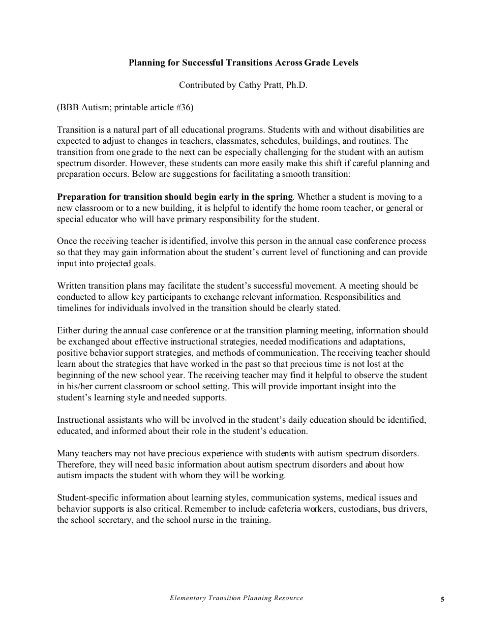 Elementary Transition Planning Resource - Prince Edward Island, Canada, Page 6