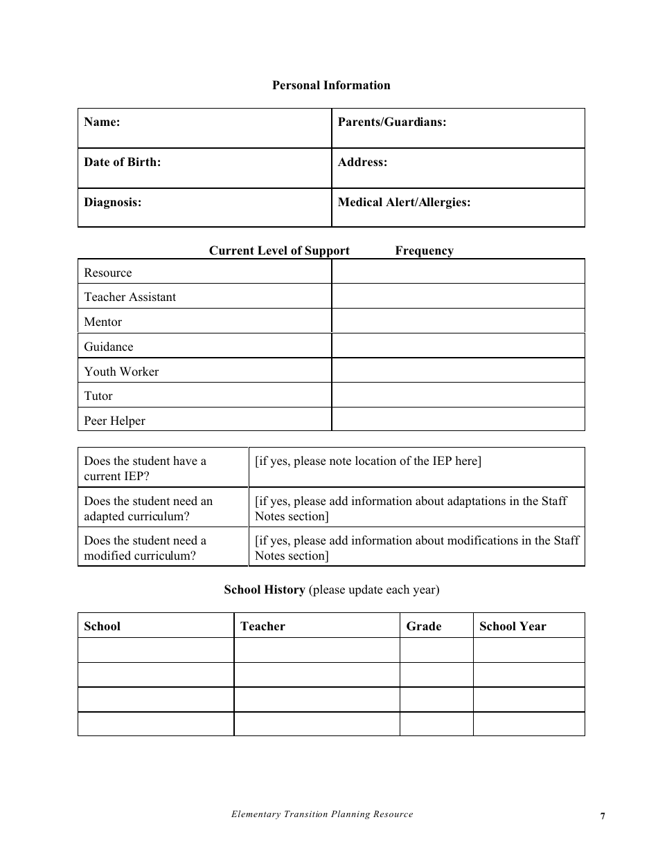 Elementary Transition Planning Resource - Prince Edward Island, Canada, Page 8