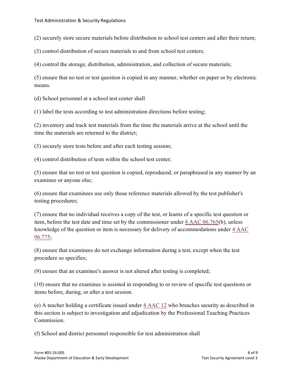 Form 05-24-005 Test Security Agreement Level 3 - Alaska, Page 8