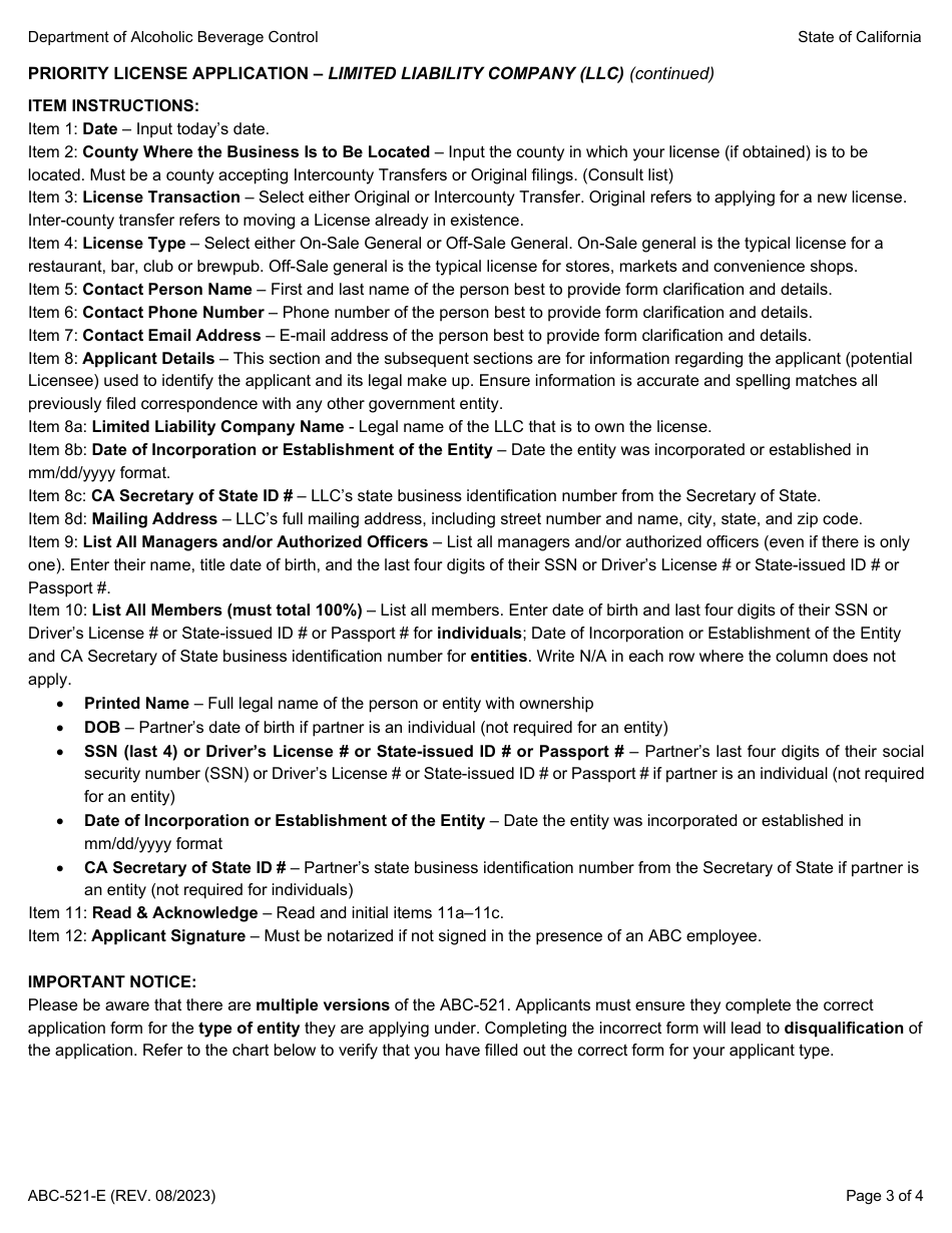 Form Abc 521 E Download Fillable Pdf Or Fill Online Priority License