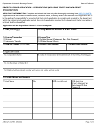 Document preview: Form ABC-521-D Priority License Application - Corporations (Including Trusts and Non-profit Organizations) - California