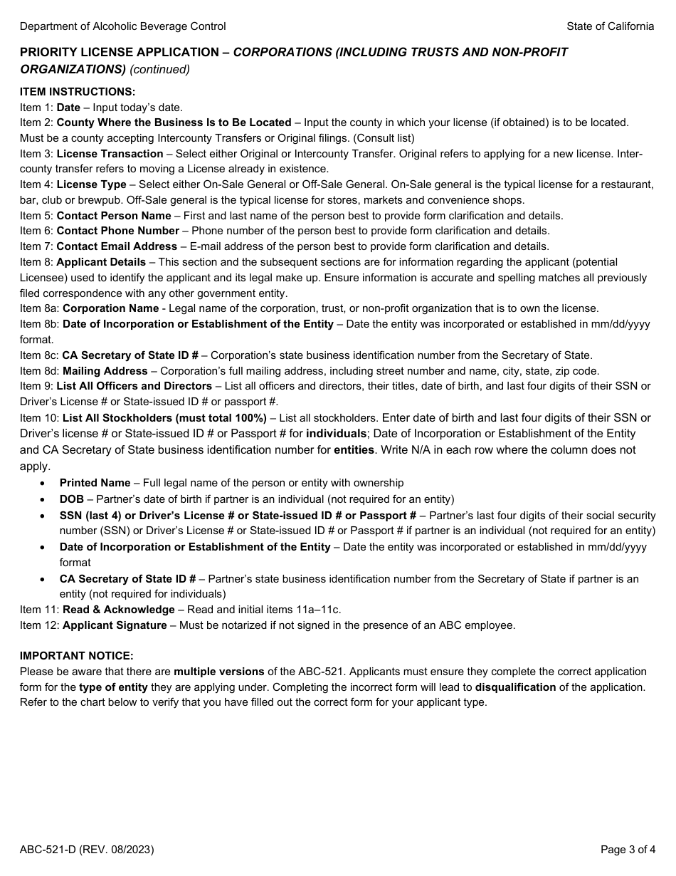 Form Abc 521 D Download Fillable Pdf Or Fill Online Priority License