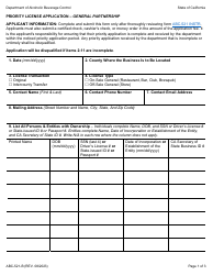 Form ABC-521-B Priority License Application - General Partnership - California