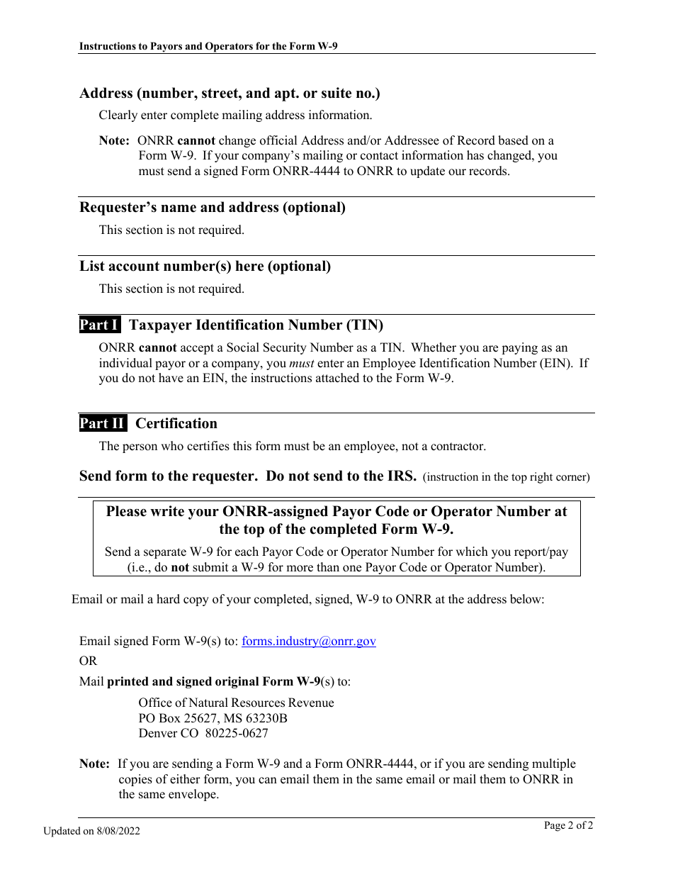 Instructions for IRS Form W-9 Request for Taxpayer Identification Number and Certification (Instructions to Payors and Operators), Page 2
