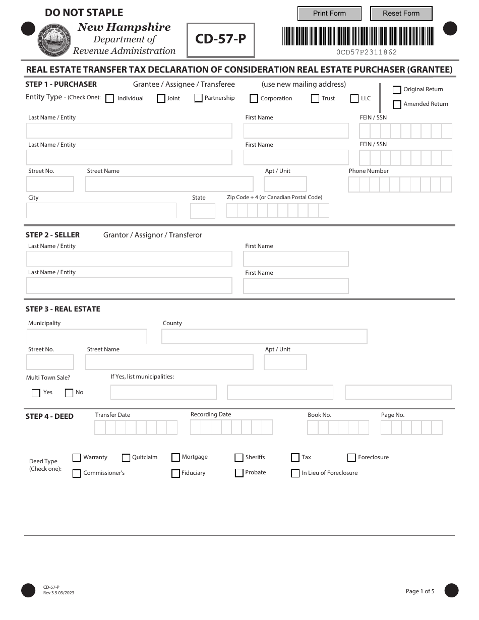 Form CD-57-P Download Fillable PDF or Fill Online Real Estate Transfer ...