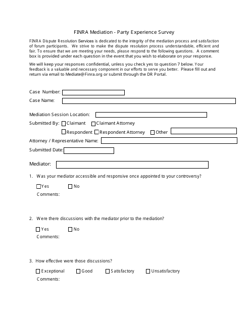 FiNRA Mediation - Party Experience Survey