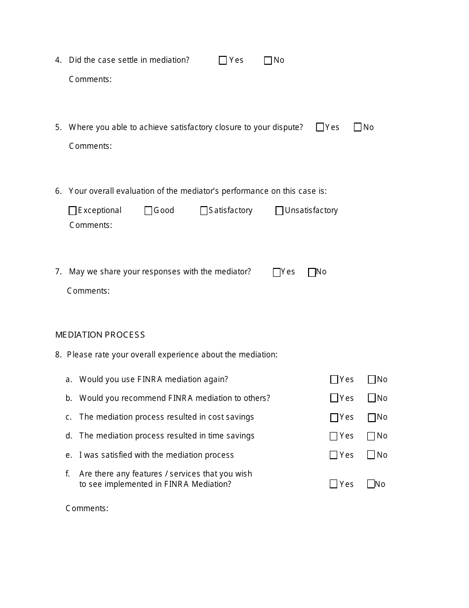 FiNRA Mediation - Party Experience Survey, Page 2