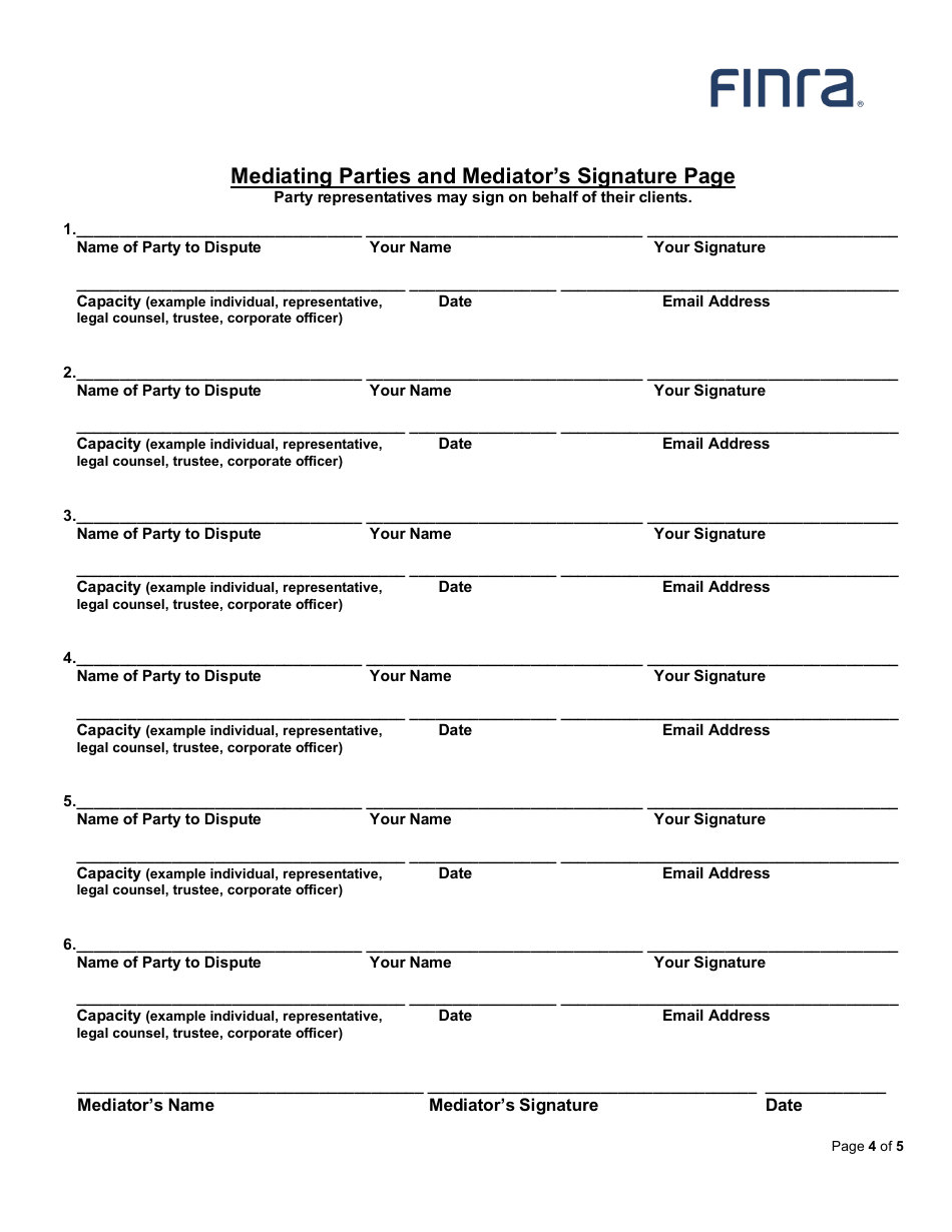 Mediation Submission Agreement, Page 4