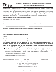 Document preview: DHEC Form 4404 Out-of-State Frozen Dessert Importer - Application to Register - South Carolina