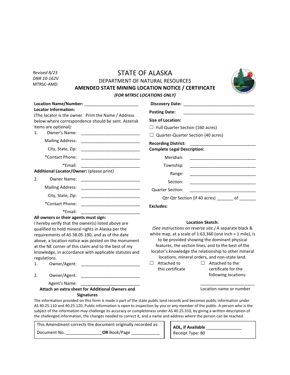 Form Dnr10 162v Fill Out Sign Online And Download Fillable Pdf Alaska Templateroller 4993