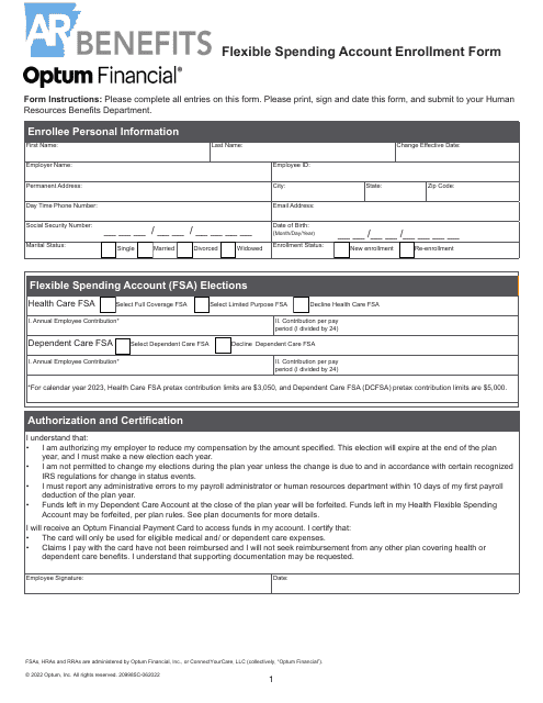 Flexible Spending Account Enrollment Form - Arkansas Download Pdf