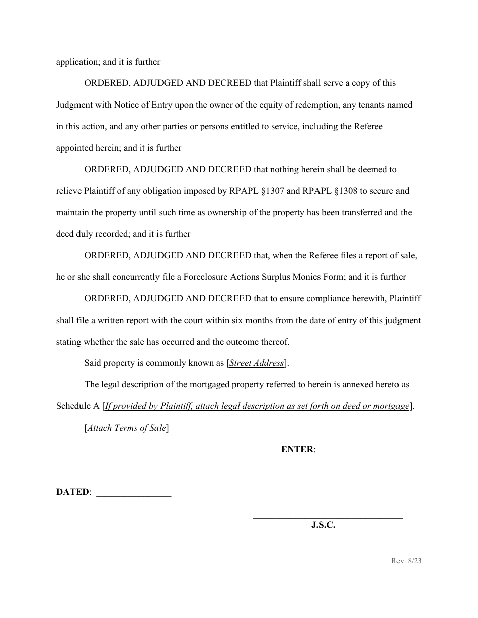Order Confirming Referee Report and Judgment of Foreclosure and Sale - New York, Page 10