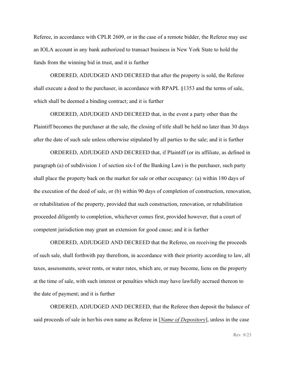 Order Confirming Referee Report and Judgment of Foreclosure and Sale - New York, Page 5