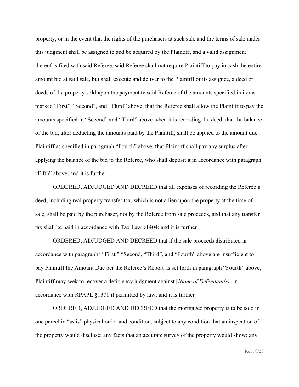 Order Confirming Referee Report and Judgment of Foreclosure and Sale - New York, Page 8