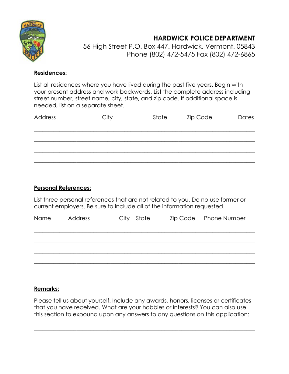 Police Officer Employment Application Packet - Hardwick Town, Vermont, Page 8
