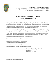 Document preview: Police Officer Employment Application Packet - Hardwick Town, Vermont