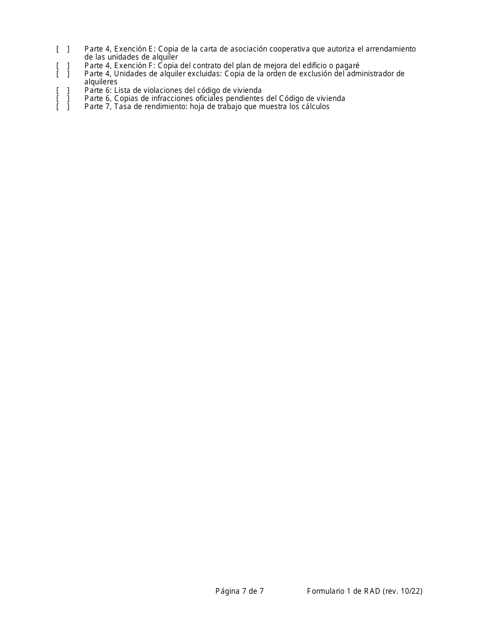 RAD Formulario 1 Registro O Solicitud De Exencion Para La Vivienda - Washington, D.C. (Spanish), Page 7