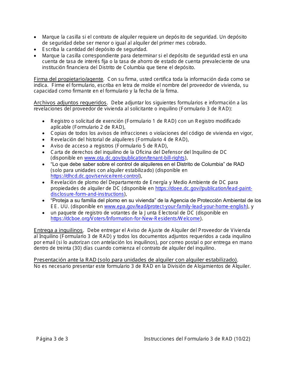 RAD Formulario 3 Registro O Solicitud De Exencion Para La Vivienda - Washington, D.C. (Spanish), Page 3