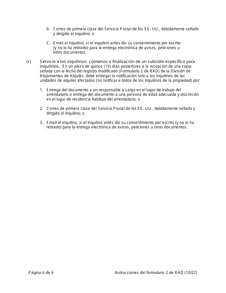 Instrucciones para RAD Formulario 2 Registro Modificado - Washington, D.C. (Spanish), Page 6