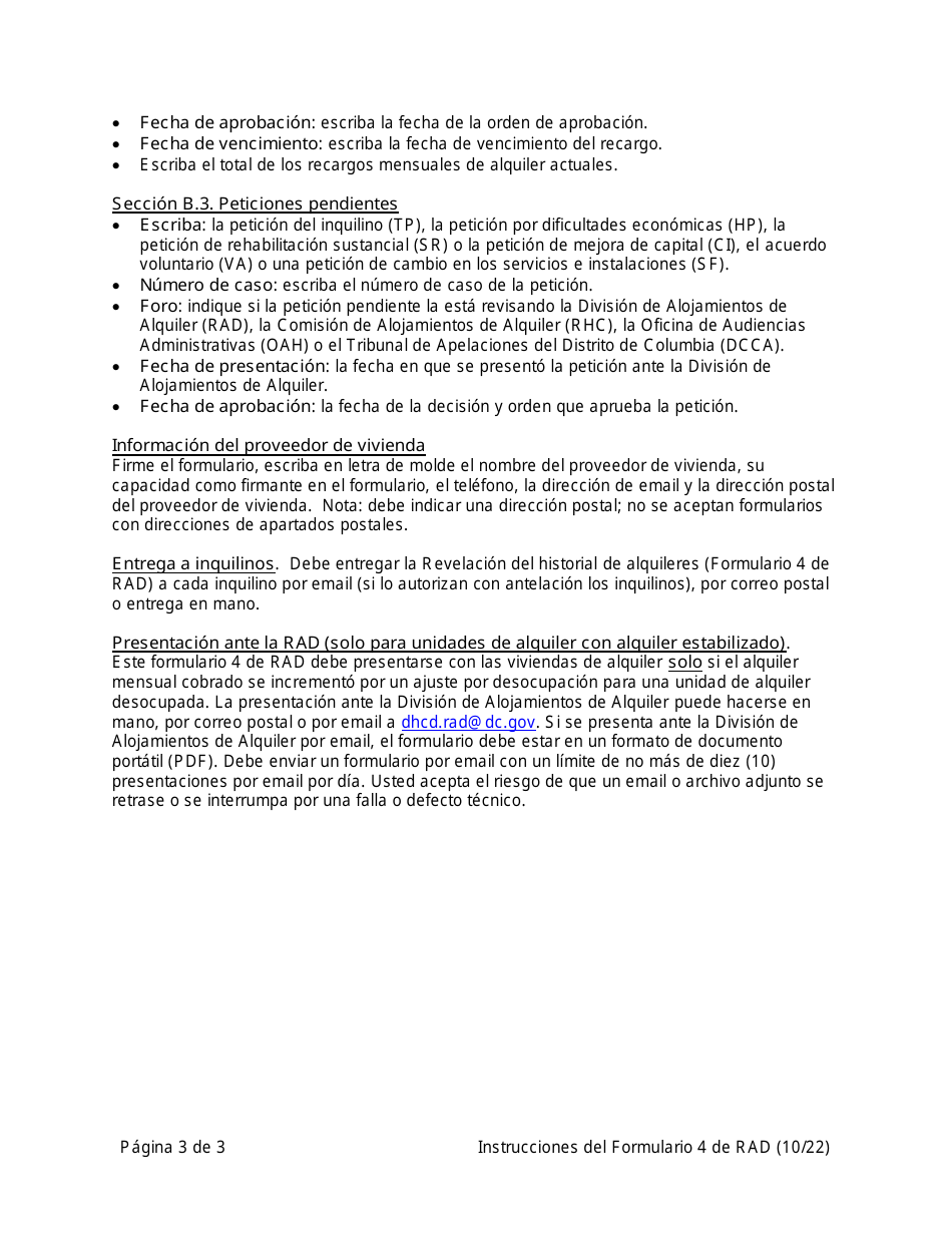 Instrucciones para RAD Formulario 4 Aviso De Acceso a Registros - Washington, D.C. (Spanish), Page 3