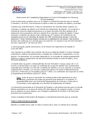 Document preview: Instrucciones para RAD Formulario 1 Registro O Solicitud De Exencion Para La Vivienda - Washington, D.C. (Spanish)