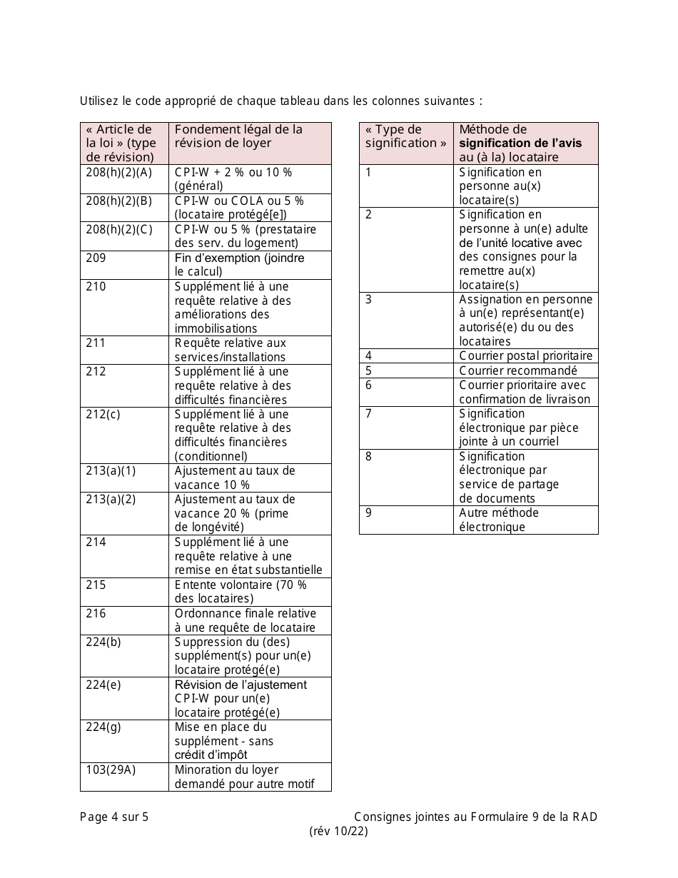 Instructions for RAD Form 9 Certificate of Rent Adjustment - Washington, D.C. (French), Page 4