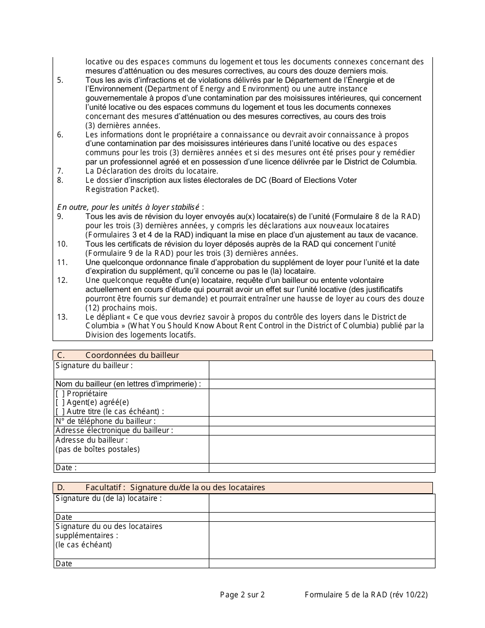 RAD Form 5 Notice of Access to Records - Washington, D.C. (French), Page 2