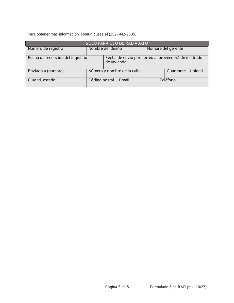 RAD Formulario 6 Registro De Exencion De Alquiler Por Edad O Discapacidad Del Inquilino (Solo Para Unidades De Alquiler Estabilizado) - Washington, D.C. (Spanish), Page 5