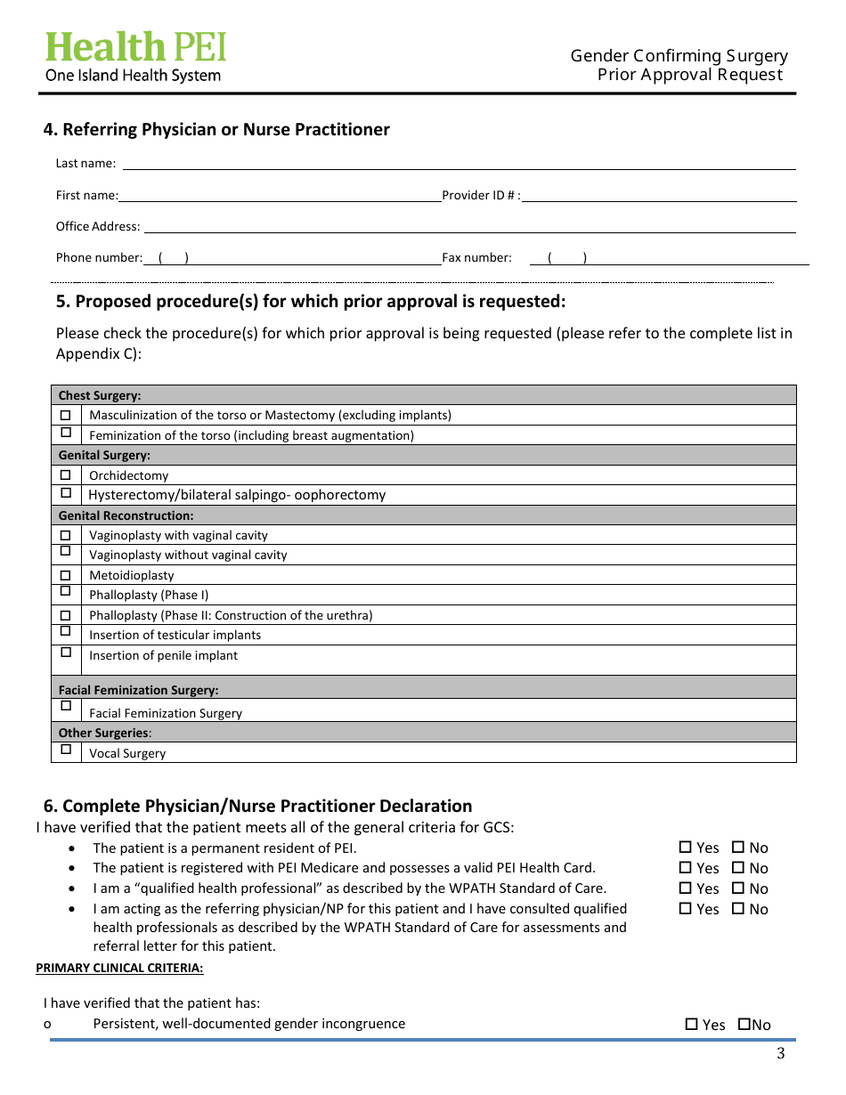 Gender Confirming Surgery Prior Approval Request - Prince Edward Island, Canada, Page 3