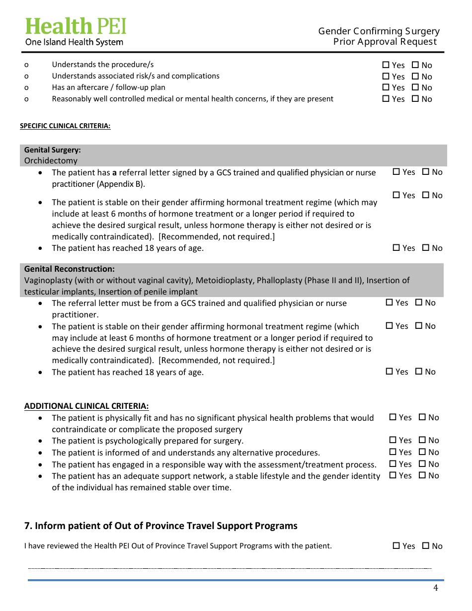 Gender Confirming Surgery Prior Approval Request - Prince Edward Island, Canada, Page 4