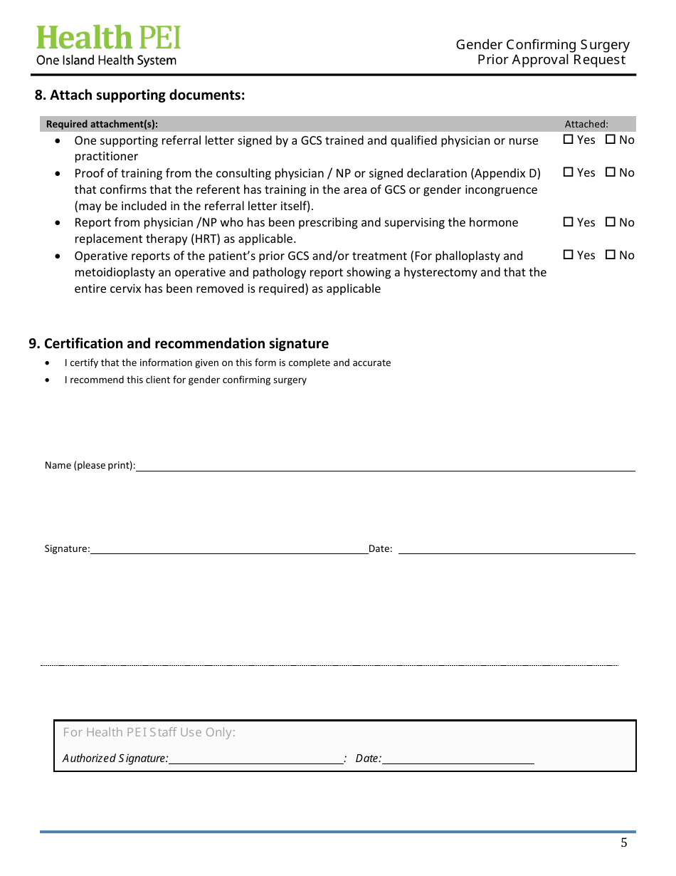 Gender Confirming Surgery Prior Approval Request - Prince Edward Island, Canada, Page 5