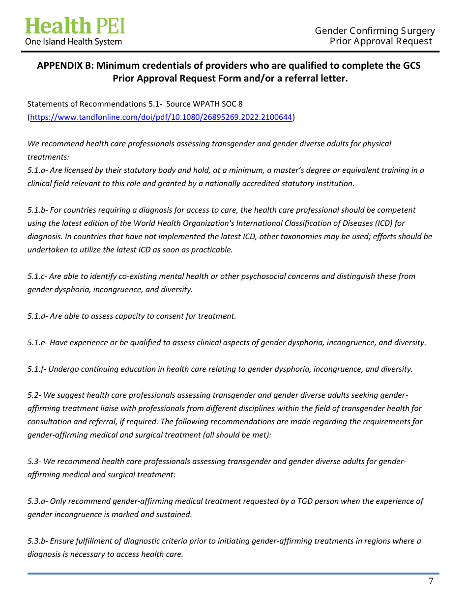 Gender Confirming Surgery Prior Approval Request - Prince Edward Island, Canada, Page 7