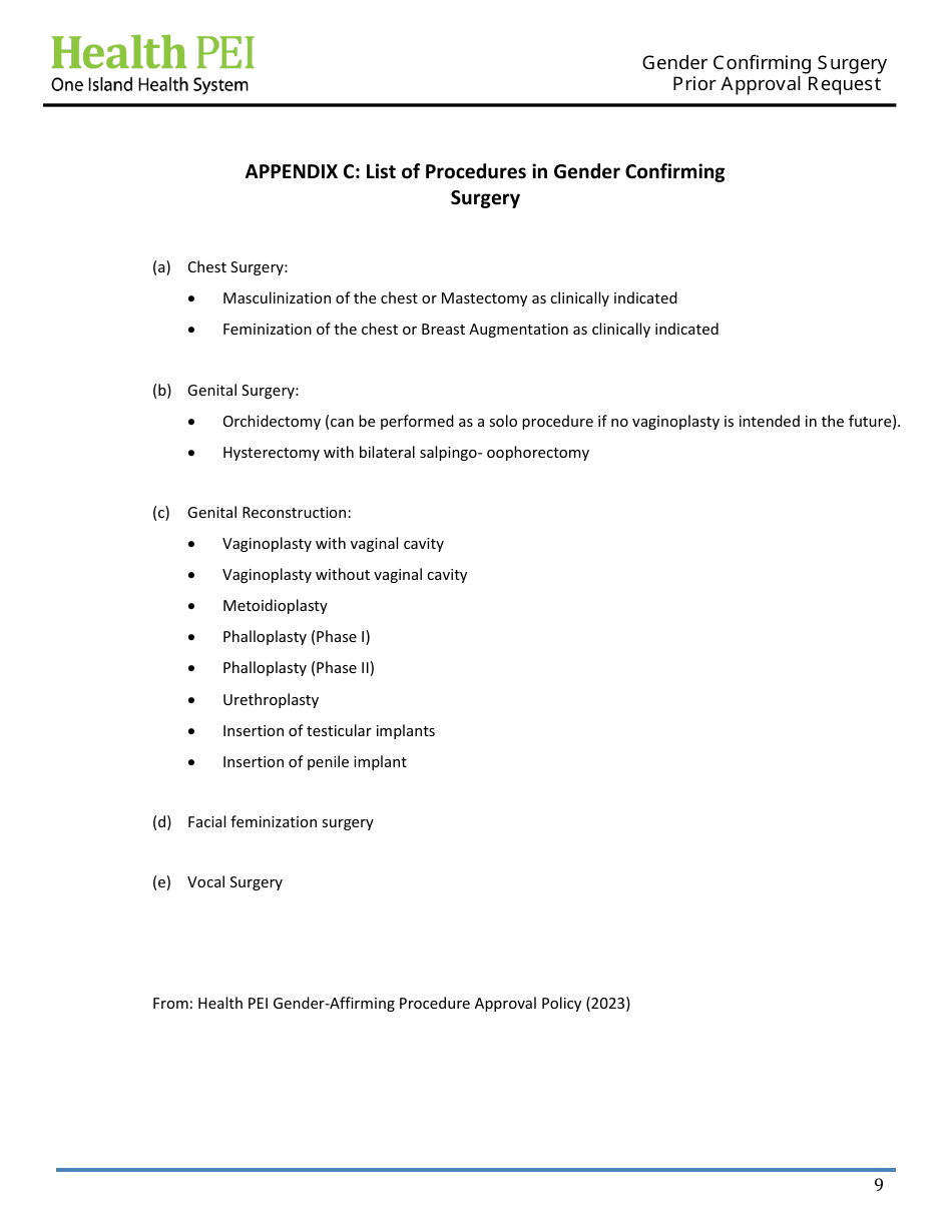 Gender Confirming Surgery Prior Approval Request - Prince Edward Island, Canada, Page 9