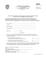 Form WRTC-007 Application for Dealer or Manufacturer Demonstration Certificate of Number (Registration) - Virginia, Page 2