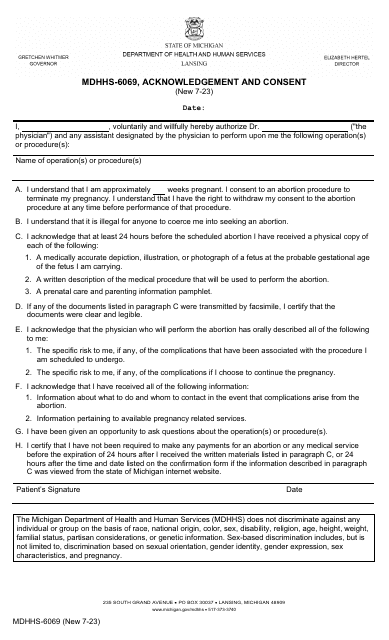 Form MDHHS-6069  Printable Pdf