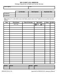 Document preview: Form MDHHS-5782 Wic Client Log: Hemocue - Michigan