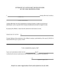 Document preview: Affidavit of Voter Not in Possession of Picture Identification - Michigan