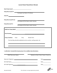Document preview: Loaner Breast Pump Return Receipt - Michigan