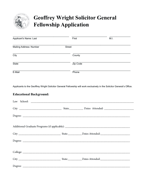 Geoffrey Wright Solicitor General Fellowship Application - California Download Pdf