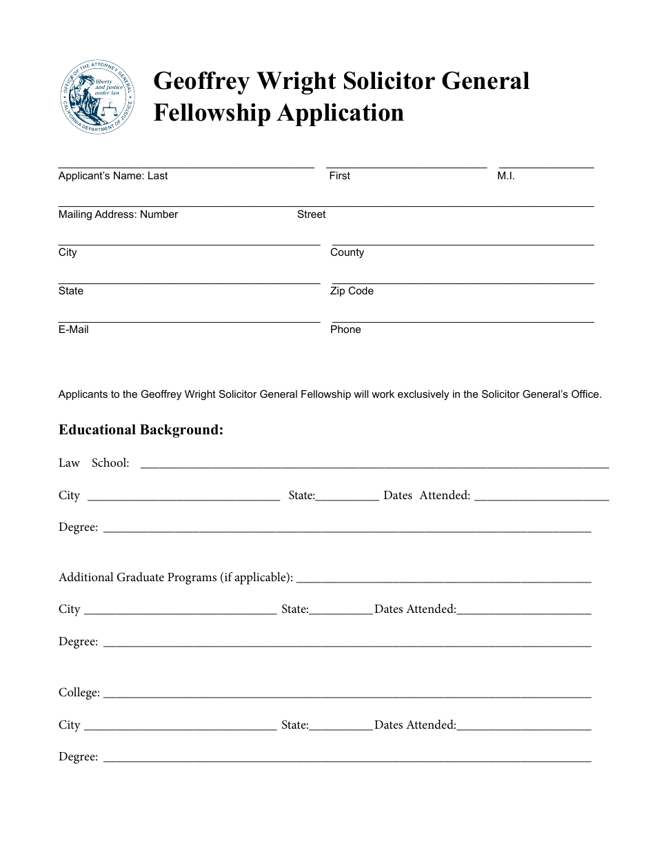 Geoffrey Wright Solicitor General Fellowship Application - California, Page 1