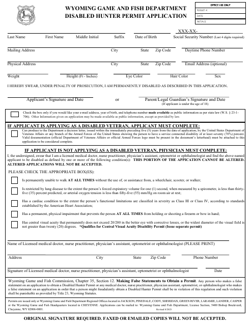 Disabled Hunter Permit Application - Wyoming