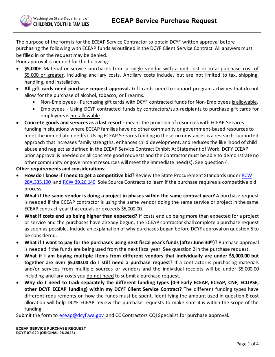 DCYF Form 07020 Fill Out, Sign Online and Download Fillable PDF