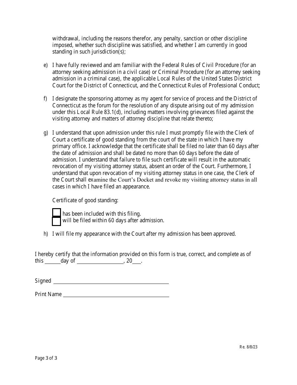 Connecticut Motion to Appear Pro Hac Vice - Fill Out, Sign Online and ...