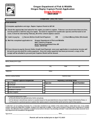 Document preview: Oregon Raptor Capture Permit Application - Oregon Resident - Oregon, 2024